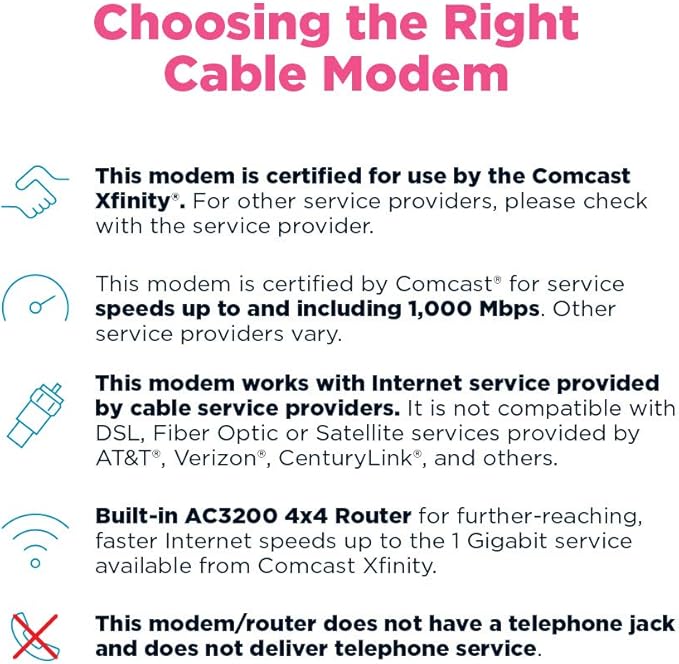 Motorola MG8702 | DOCSIS 3.1 Cable Modem + Wi-Fi Router (High Speed Combo) with Intelligent Power Boost | AC3200 Wi-Fi Speed | Approved for Comcast Xfinity, Cox, and Charter Spectrum