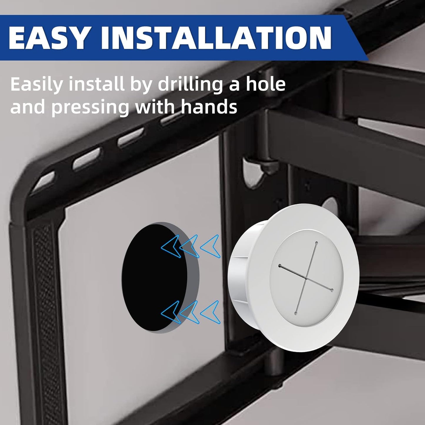 TV Wire Hider Kit for Wall Mount TV, White in Wall Cable Management Kit, Includes 2 Pass Throughs and Hole Saw Drill Attachment for Easy Install