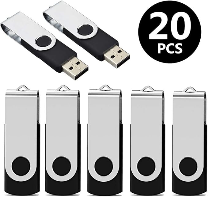 Aiibe 2GB Flash Drives 20 Pack 2GB USB Flash Drive Bulk USB 2.0 Thumb Drives Swivel Zip Drive (2 GB, Black)