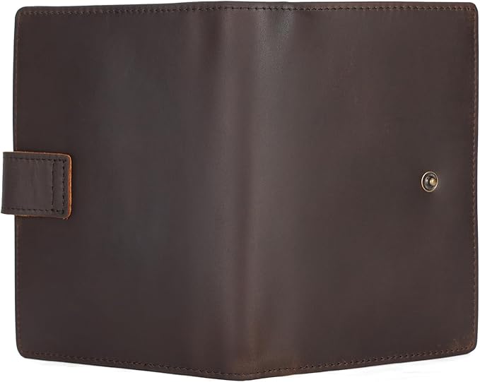 Polare Slim RFID Blocking Leather Passport Holder Travel Bifold Wallet For Men (Dark Brown(Snap Version))