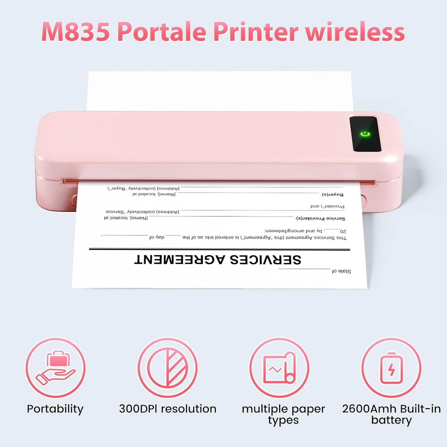 COLORWING Portable Printer Wireless for Travel, M835 Bluetooth Thermal Printer for iOS Android, 8.5" x 11" US Letter Mobile for Laptop, Vehicle Home Use, School