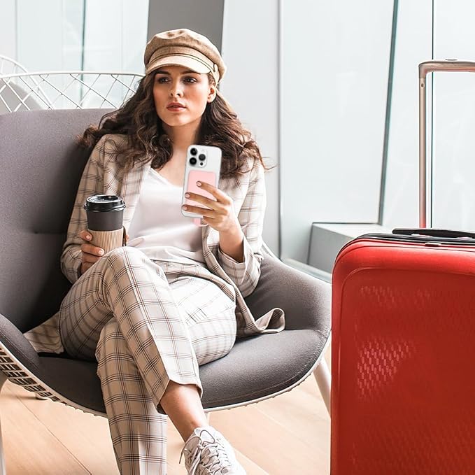 Power Bank, Slimmest 5000mAh Portable Charger with Built in USB-C Cables, USB C in&Out Charging Battery Pack, External Phone Powerbank Compatible with iPhone, Android, Pink