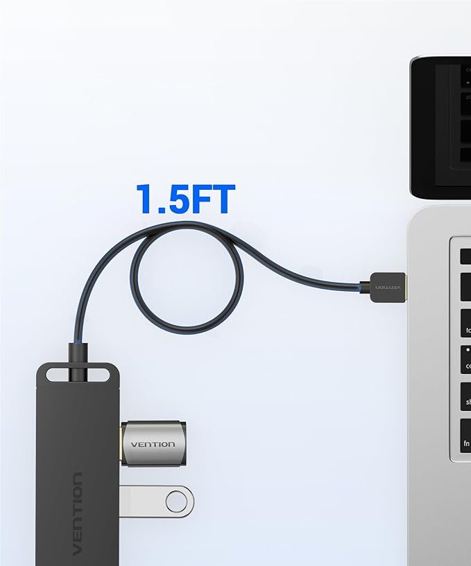 USB Hub VENTION 4-Port USB 3.0 Hub 1.5FT Ultra-Slim Data USB Splitter Charging Supported Compatible with MacBook, Laptop, Surface Pro, PS4, PC, Flash Drive, Mobile HDD
