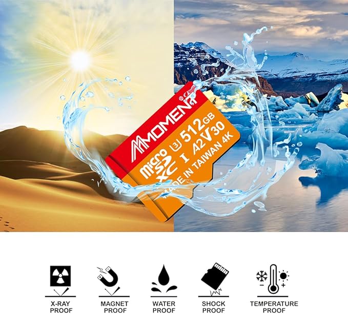 MMOMENT 512GB Micro SDXC Card MM23, A2, UHS-I, U3, V30, Class 10 Compatible, Read Speed Up to 160 MB/s,Write Speed Up to 120 MB/s, SD Adapter Included