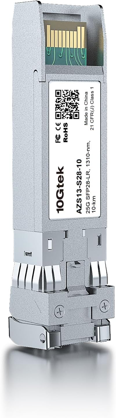 10GTEK 25G SFP28 SFP+ Transceiver, 25GBase-LR Duplex LC SMF Optical Module for Cisco SFP-25G-LR-S, 1310nm, DDM, up to 10km