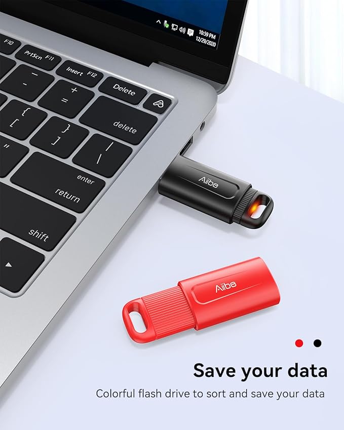 Aiibe 128GB USB Flash Drive 2 Pack - 128GB USB Stick Thumb Drive USB 2.0 Memory Stick with Keychain (Black and Red)