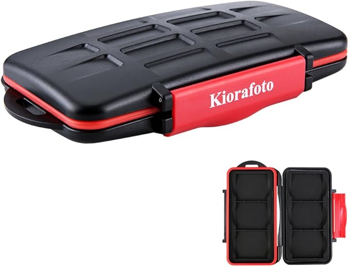 Kiorafoto 6 CF Card Slots Professional Water-Resistant Anti-Shock Compact Flash Card Holder Case Storage Compact Flash Memory Card Protector Wallet with Carabiner