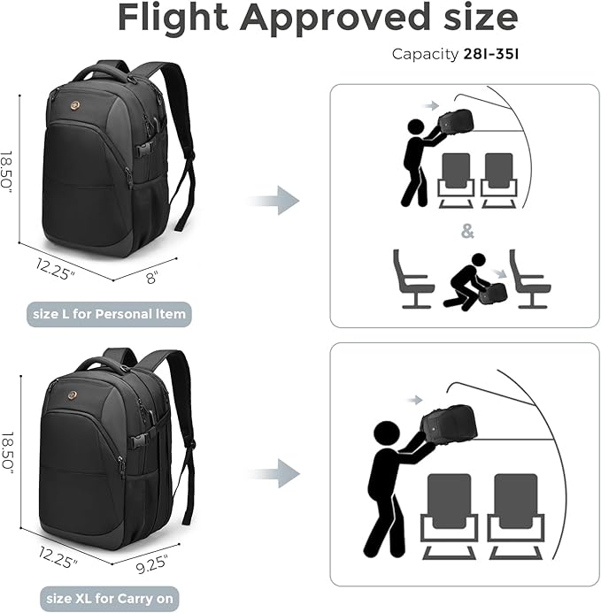 Swissdigital Design Travel Laptop Backpack, 35L Expandable Large College Laptops Backpack with USB Charging Port for Men and Women Fits 17 Inch Notebook, Black | ANDWIL PRO