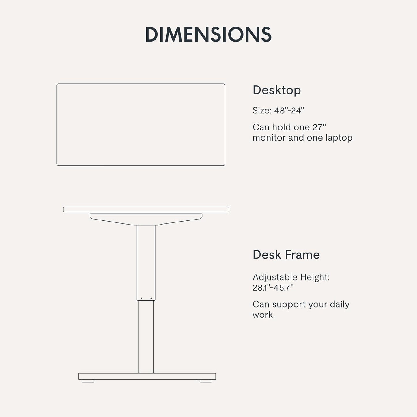 FLEXISPOT EN1 One-Piece Standing Desk, 48x24 Electric Sit Stand Desk for Home Office and Computer Workstation (White Frame + Rustic Top, 2 Packages)
