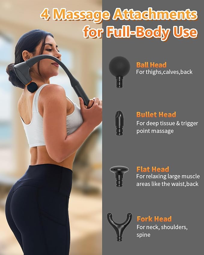 Convertible Massage Gun Deep Tissue for Back/Neck/Muscle Pain Relief - Electric Handheld Percussion Shoulder Massager Tool with Detachable Long Handle Portable Case