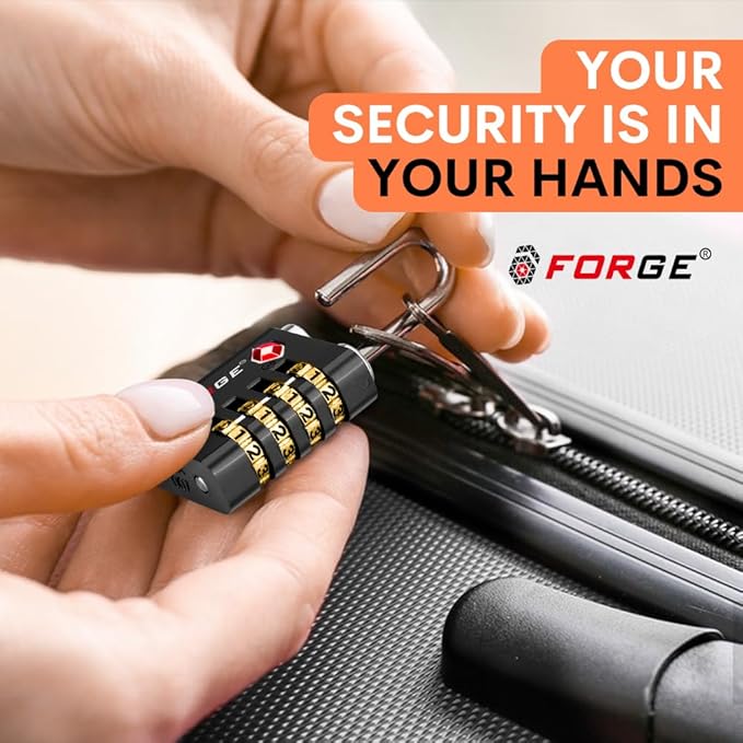 Forge Dual-Opening: Key or Combination Access Lock, Use Key to Recover Code If Forgotten, TSA Approved Locks for Luggage, Pelican case, Travel, Gym, School, Stainless Steel Shackle.(Black 6 Pk)