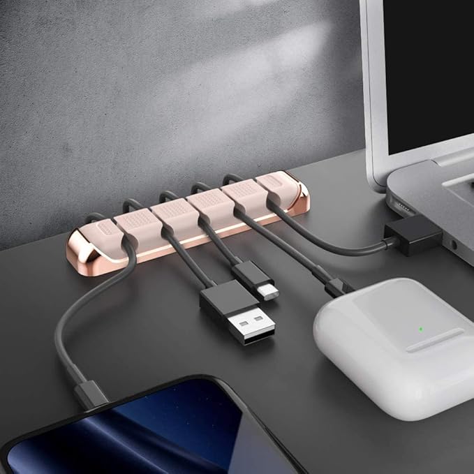 AHASTYLE Cable Organizer Holder 5 Slots Desktop Cord Wire Clips Keeper for Organizing USB Cable/Power Cord/Wire Home Office and Car (Pink)