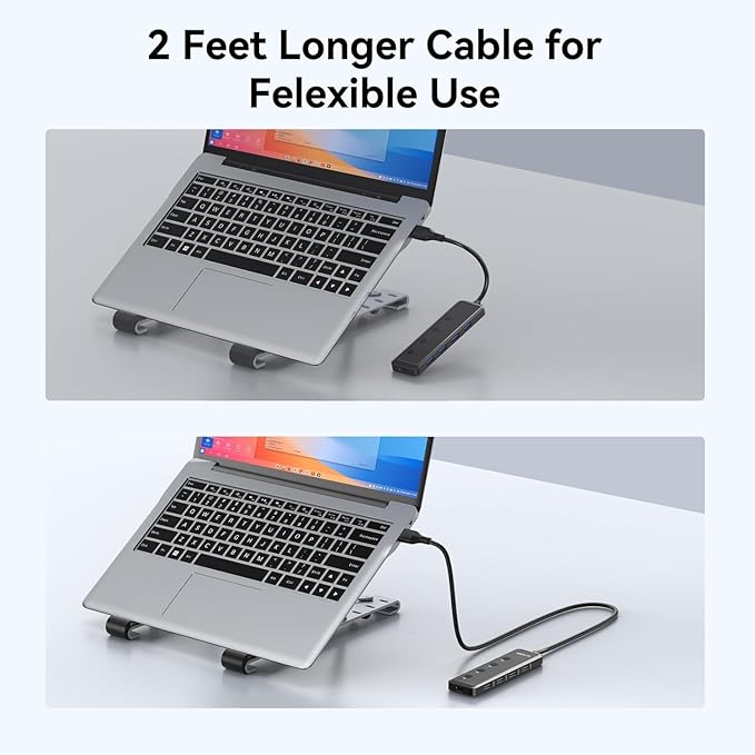 MOKiN USB 3.0 Hub, 5-Port Ultra Slim Data USB Extender with 4*USB A 3.0 Ports + USB C Power Port for Laptop, Chromebook, Dell Acer and More, 2FT Extended Cable…