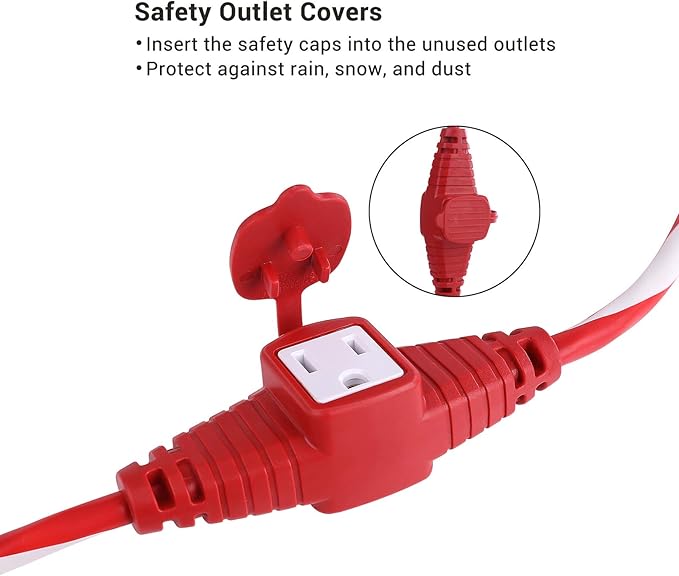 DEWENWILS 25FT Outdoor Extension Cord with Multiple Spaced Outlets Plugs, 16/3 SJTW Power Cord for Outdoor String Lights and Holiday Decorations, Appliances, UL Listed, Candy Cane
