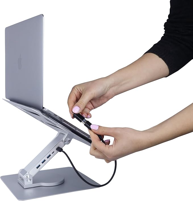 Vanli's Adjustable Laptop Stand With 360 Rotating Base, Foldable Ergonomic Riser for Desk, Swivel Computer Stand for Tablet, Metal Holder Collapsible, Fits 13-17" MacBook