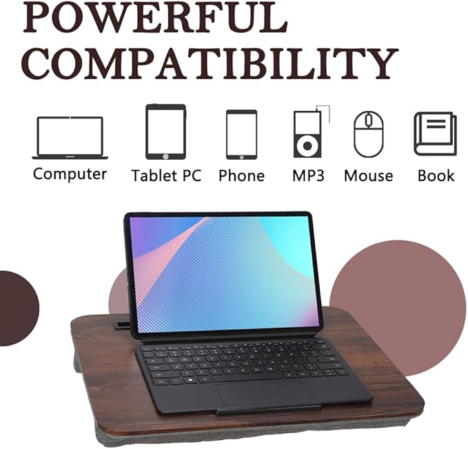 Portable Laptop Desk Fits Up to 16“ Laptops, with Tablet Slot, Built-in Cushion, Great for Home & Office,Lap Desk for Laptop,Lap Desk with Cushion (Rustic Brown, Medium)