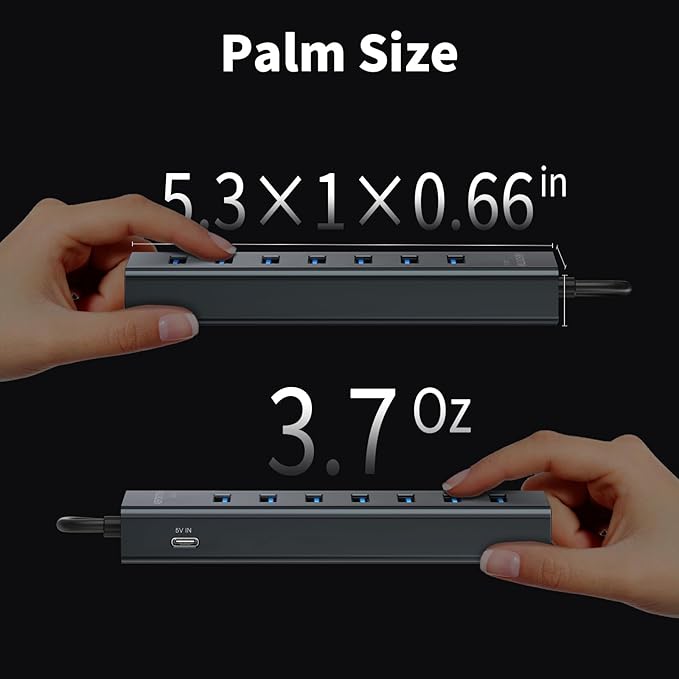 6Ft 7-Port USB 3.0 Hub for Desktop, Aluminium USB Extender Hub 5Gbps, Multiport Adapter, Long Cable for Desktop, PC, Flash Drive, Mobile HDD, Windows/XPS, 1.8m