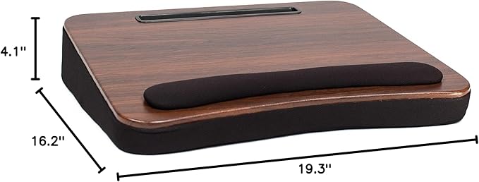 Sofia + Sam Multi Tasking Lap Desk with Memory Foam Cushion | Tablet Slot | Fits Laptops Up to 17" | Tablets Up to 9.6" | Black | Walnut Wood Top | Computer Lap Tray