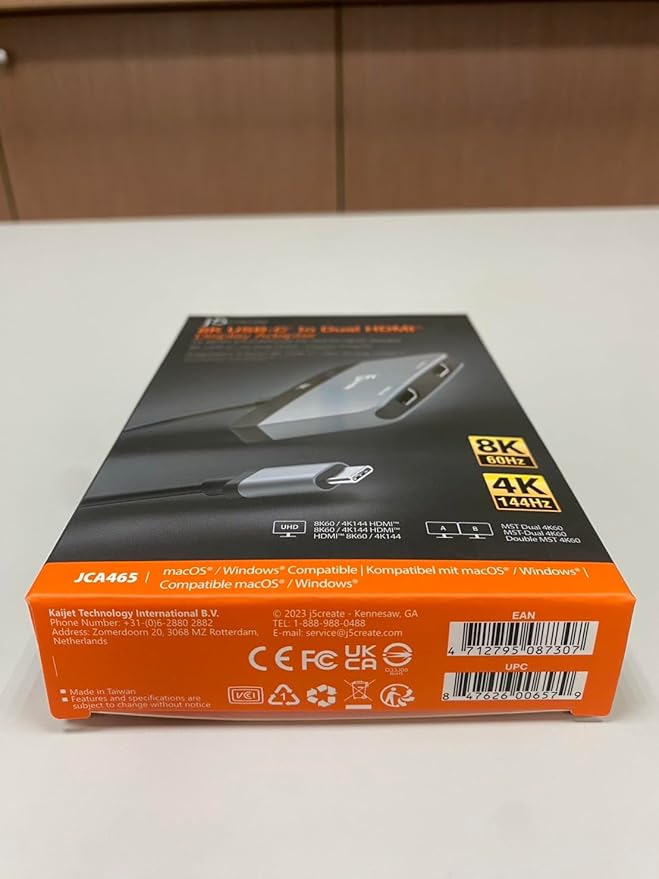 j5create 8K USB Type C to Dual HDMI Display Adapter - Single 8K60/4K144 or Dual 4K60 - Support MST Extended Mode, for Gamers and Professionals, Suitable for Windows Laptop (JCA465)