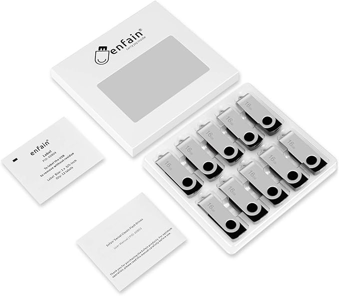 Enfain Professional 10-Pack of 1GB USB 2.0 Flash Drives in Black - Ideal for Efficient Small File Backup and Transfer at Home or Office
