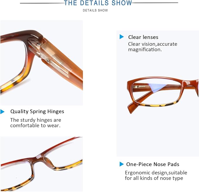 Henotin 5-Pack Reading Glasses Blue Light Blocking Anti Eyestrain Computer Reading Glasses for Women and Men Readers (Mix Color-C2, 2.00, Diopters)