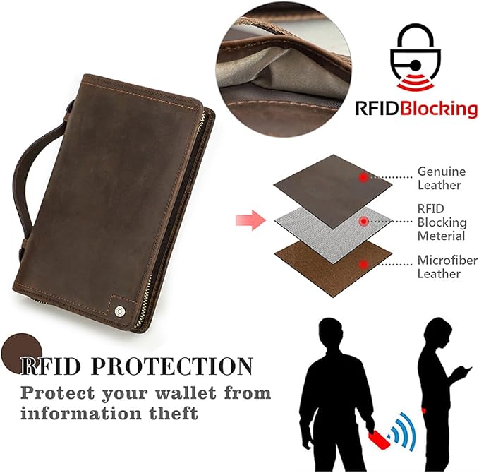 Top Grain Leather Travel Passport Wallet Holder Case for Man & Woman, Handmade for 4 Passports & Multi Cards, RFID Blocking Large Capacity for Cards/Passports/Tickets/AirTag, Matte Coffee