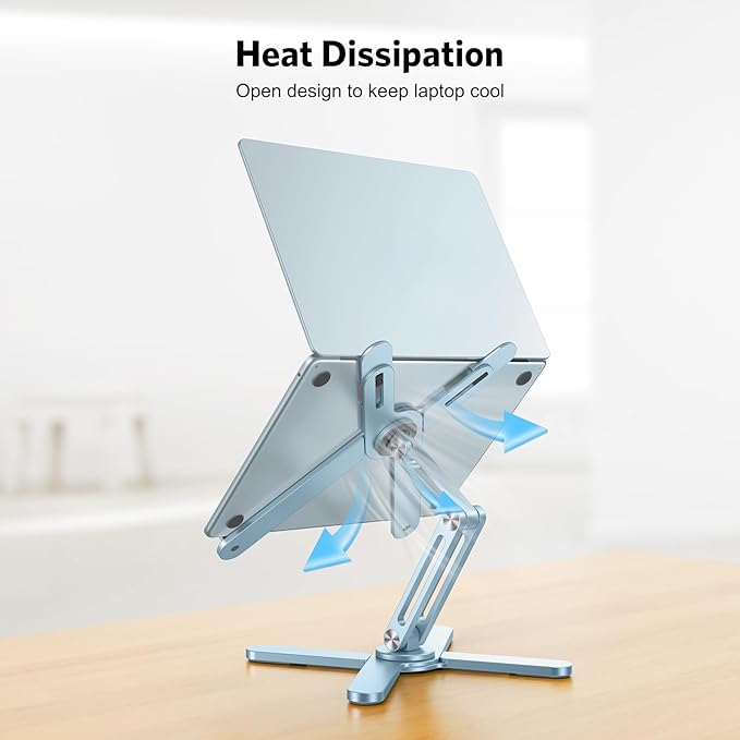 OMOTON 360 Rotating Laptop Stand Riser for Desk, Ergonomic Foldable Computer Stand Adjustable Height Angles for Collaborative Work, Easy Storage Fit Macbooks,All Laptops up to 16 inches,Sky Blue