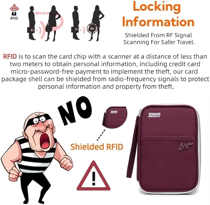 P-H1 Travel Family Passport Holder RFID Blocking Passport Waterproof Wallets for Men Women Travel Document Organizer, Lightweight Portable Passport Cover with Zipper Pocket (Wine Red)