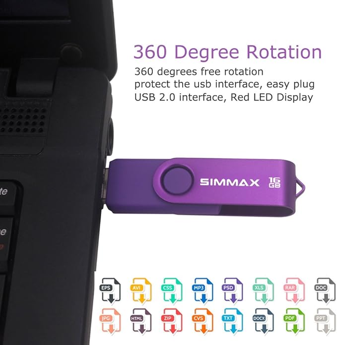 USB Flash Drives 2 Pack 16GB Memory Stick Swivel Design USB 2.0 Flash Drive Thumb Drive Zip Drives (16GB Red Purple)