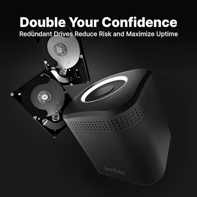 AmberPRO Personal Cloud Storage Device + AC2600 WiFi Router. Dual 1TB Hard Drives with RAID 1 or Optional 2TB with RAID 0. Plex and Home Assistant. iOS/Android/Windows/Mac Compatible. AM1211-1TB