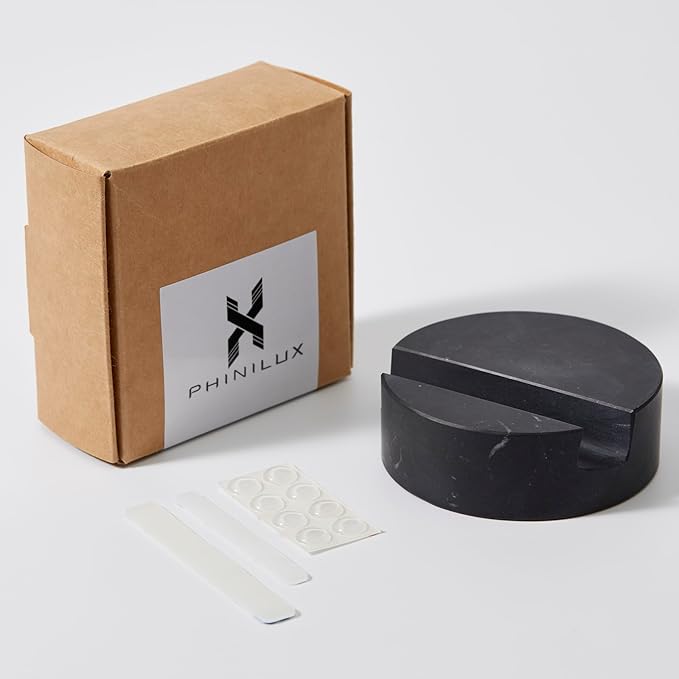 Marble Phone Stand for Desk, Cell Phone Holder for Kitchen Countertops, Office iPhone Stand-Cute Nightstand Accessories-Black Marquina(Matte-Finished)