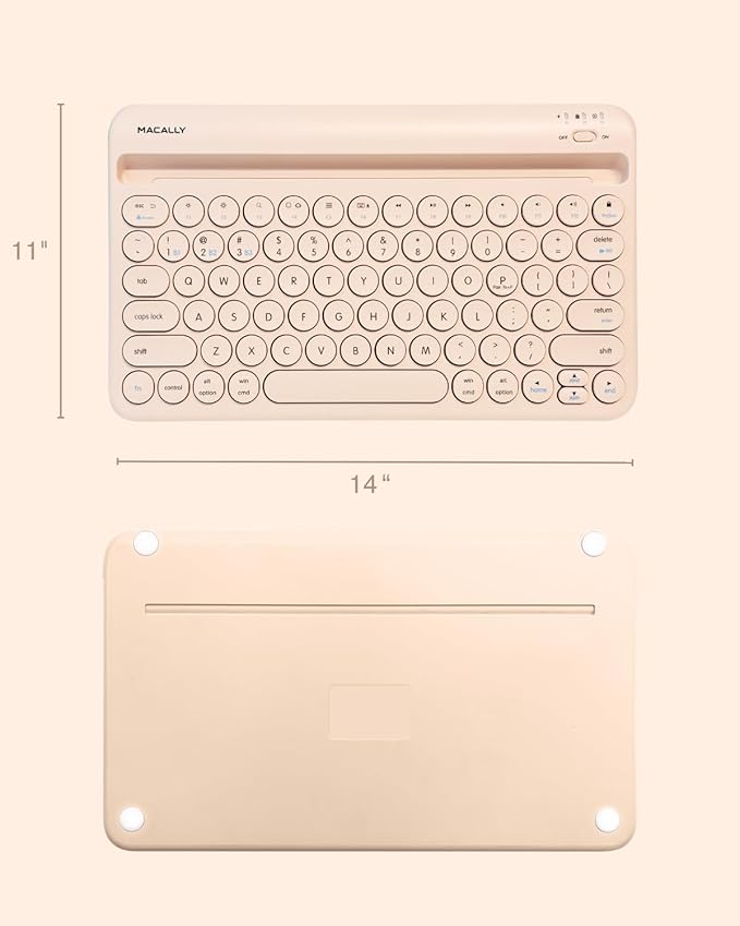 Macally Bluetooth Keyboard for Tablet | Wireless Keyboard for iPad mini/Pro/Air, iPhone (Multi-Device, Built-in Stand, Portable, Rechargeable) - Boba Brown