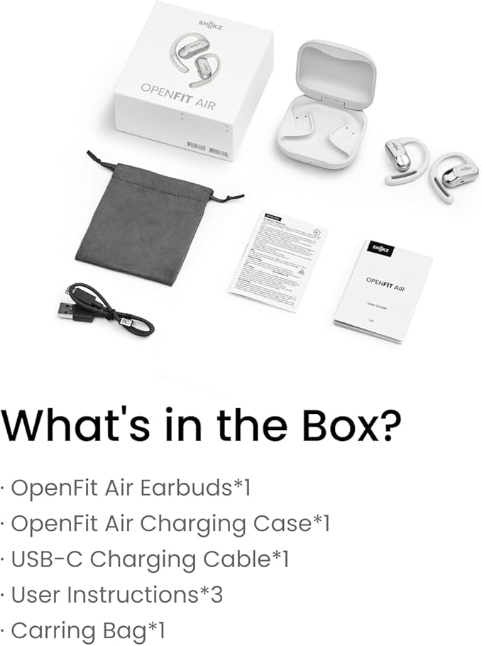 SHOKZ OpenFit Air - Open-Ear Headphones, True Wireless Earbuds, Water Resistant, Secure Earhooks for Daily Use, White