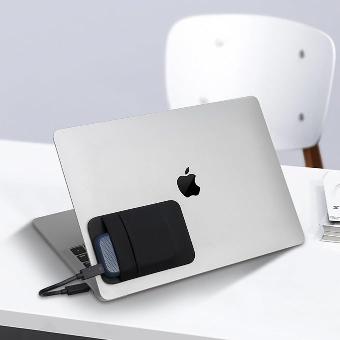 Lacdo Portable Hard Drive Sleeve for Laptop, 2-Pocket Stick on Pouch with Reusable Adhesive, for San Disk, Samsung, Crucial External Solid State Drive SSD Hard Drive Carrying Case Organizer, Black