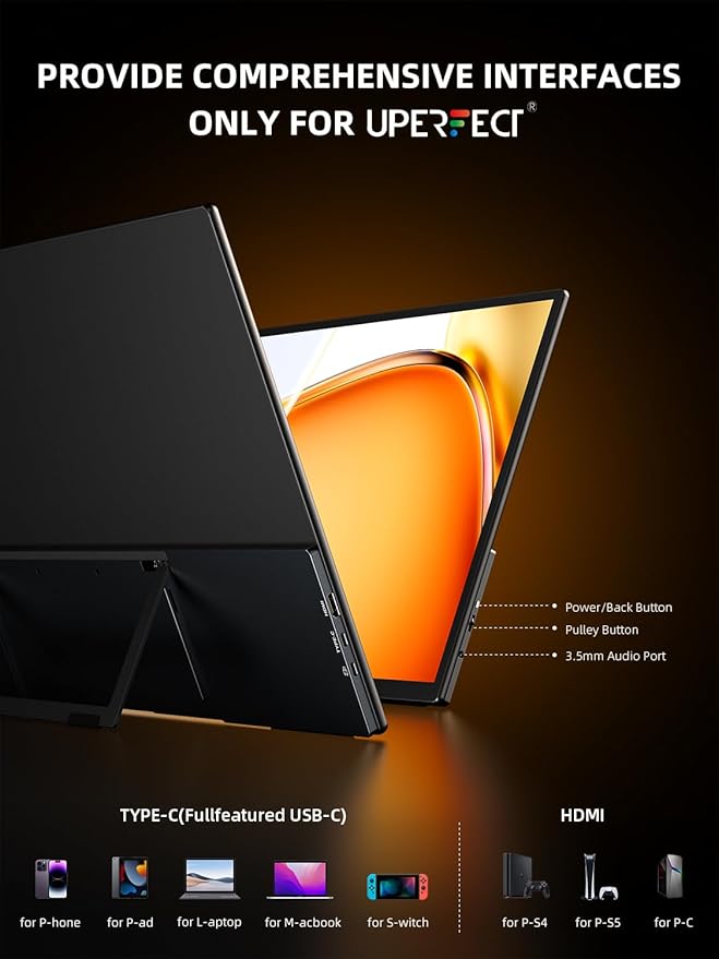 UPERFECT Portable Monitor 23.8” 180HZ, 2.5K Gaming Monitor, 500 Nits 24" Large Monitor with 0.1MS FreeSync, USB-C & HDMI, VESA & Kickstand, QHD IPS, Second Screen for Laptop, Computer, Game Consoles