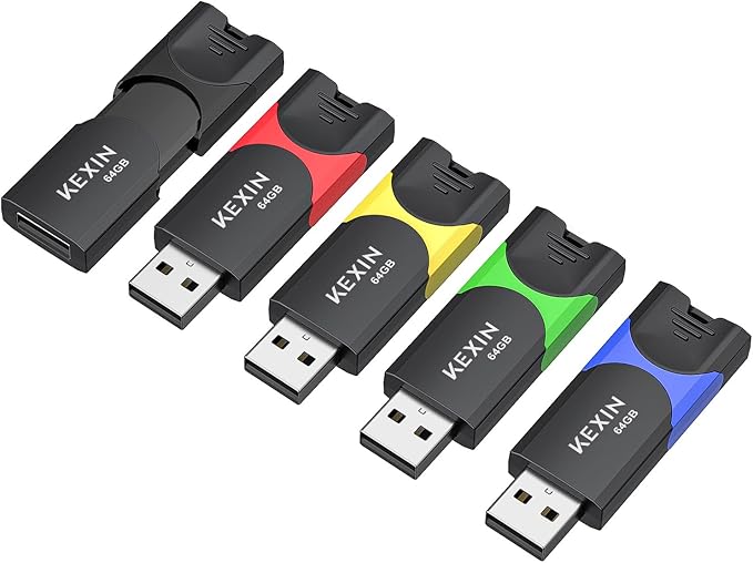 KEXIN Flash Drive 64GB Thumb Drive 5 Pack 64 GB USB Flash Drive USB 2.0 Memory Stick 64G Thumb Drives Jump Drive Data Storage (64GB, 5 Mixed Colors)
