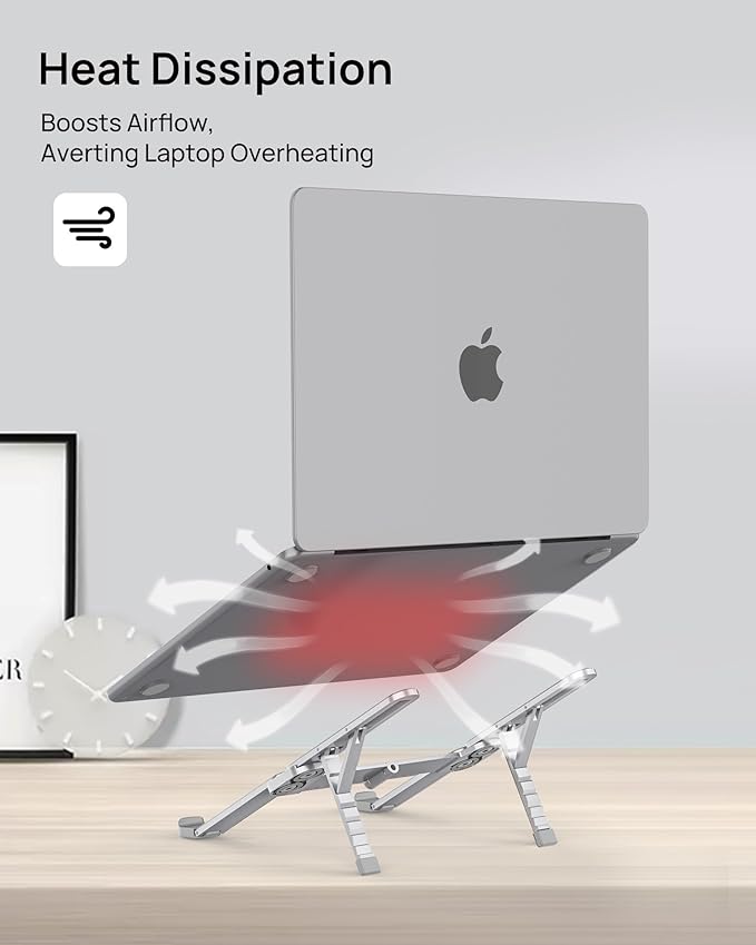 SODI Ultra Compact Foldable Laptop Stand - Portable Laptop Holder for Desk & Travel Use, Ergonomic Aluminum Computer Holder with Adjustable Height for MacBook, Tablet 10-16" (Light Gray, Bi-Fold)