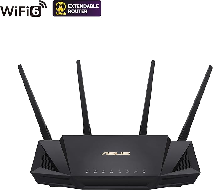 ASUS RT-AX3000 Ultra-Fast Dual Band Gigabit Wireless Router - Next Gen WiFi 6, Adaptive QoS, and AiProtection by Trend Micro | 1x WAN, 4x 1G LAN, 1x USB 3.0 - AiMesh Compatible