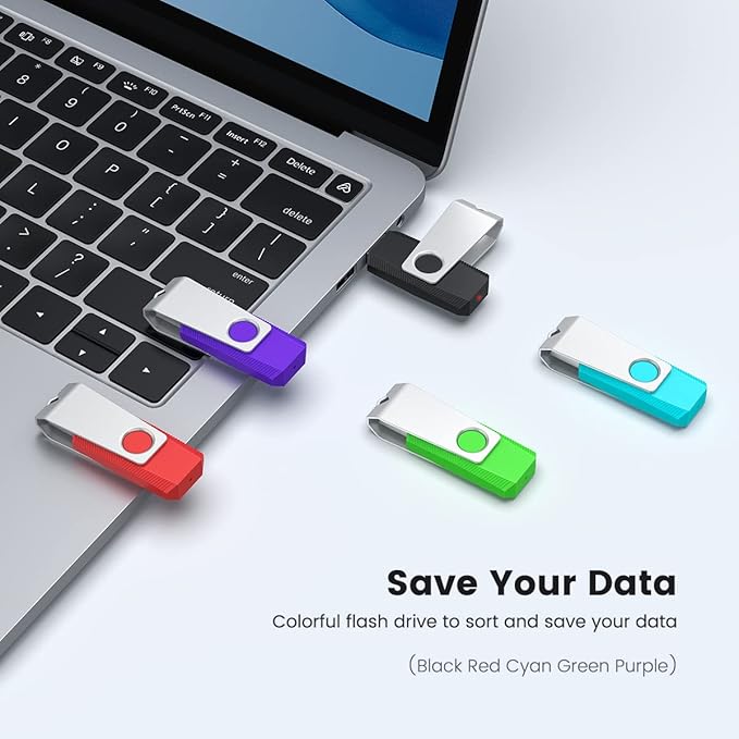 Aiibe 128GB USB Flash Drive 5 Pack Flash Drive 128GB Thumb Drive USB Drive 128GB USB 2.0 Memory Stick Jump Drives with Keychain (128G, 5 Colors: Black Red Cyan Green Purple)