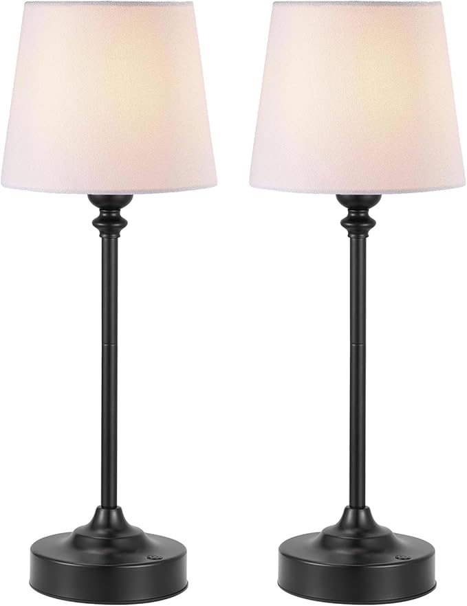 Cordless Table Lamps Rechargeable Set - 2 Pack Black 4000mAH Battery Operated Lamps for Decor, 3000K Stepless Dimming Touch Control Wireless Lamps for Bedroom, Dining Table, Living Room, White Shade