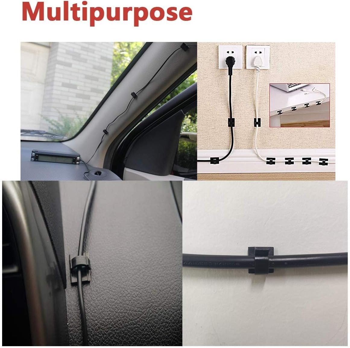 Cable Clips 40pcs with Strong Adhesive Tapes,Wire Holder Organizer Cord Management for Car, Office and Home (Black- CC05(40PCS))