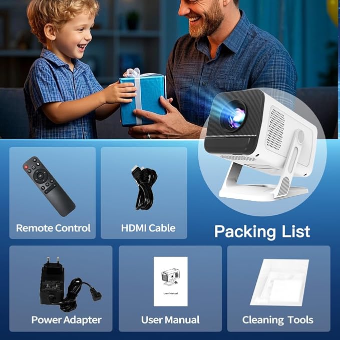 4K Supported Android 11 Mini Projector with WiFi 6 & Bluetooth 5.4 | 400 ANSI Lumens | Auto Keystone | Portable Outdoor Movie Projector for iPhone, Netflix, Camping, Bedroom & Home Theater