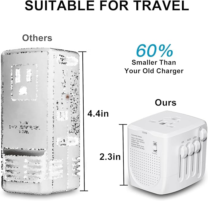 Adaptador de viaje internacional convertidor de voltaje escalones hacia abajo 220V a 110V para teléfonos celulares, portátiles y rizadores, Estados Unidos a Reino Unido, Europa, Australia y más de 200