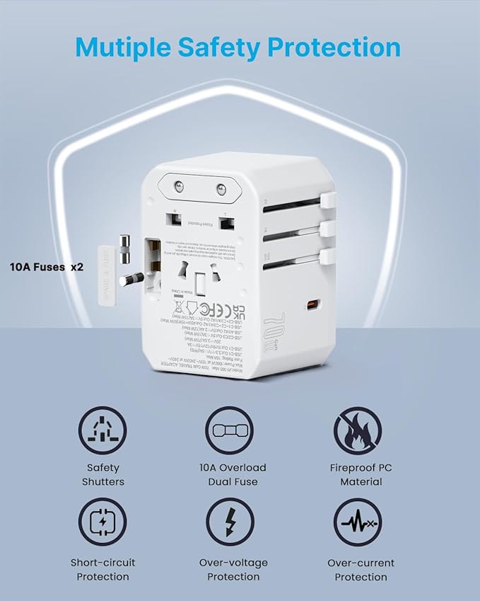 Universal Travel Adapter, VINTAR 70W GaN International Power Adapter with 5 USB Ports (3 USB-C), All-in-one Travel Essentials Plug Adaptor, Travel Adapter Worldwide for UK/EU/USA/AUS, White