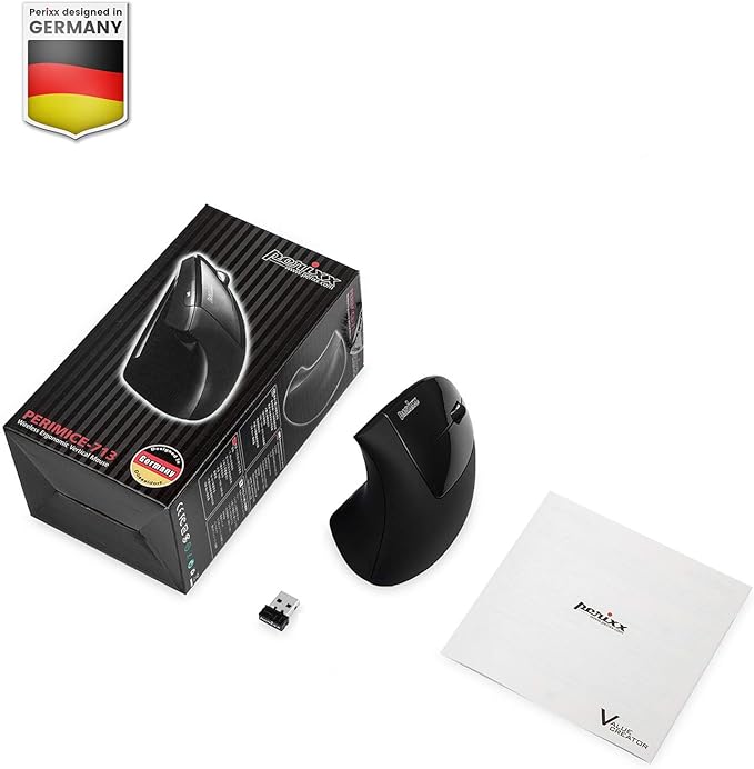 Perixx PERIMICE-713 Wireless Ergonomic Vertical Mouse - 800/1200/1600 DPI - Right Handed - Recommended with RSI User