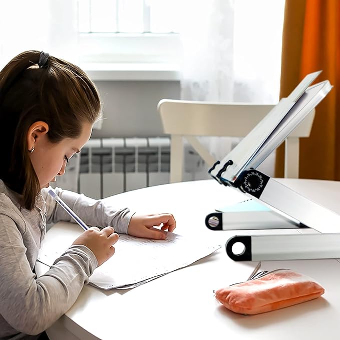 Book Stand Multifunctional Adjustable Laptop Stand Book Holder Tray with Clips Ergonomic Multi Heights Angles Adjustable Cooking Bookstand for Textbook Recipe Magazine Laptop Tablet Portable