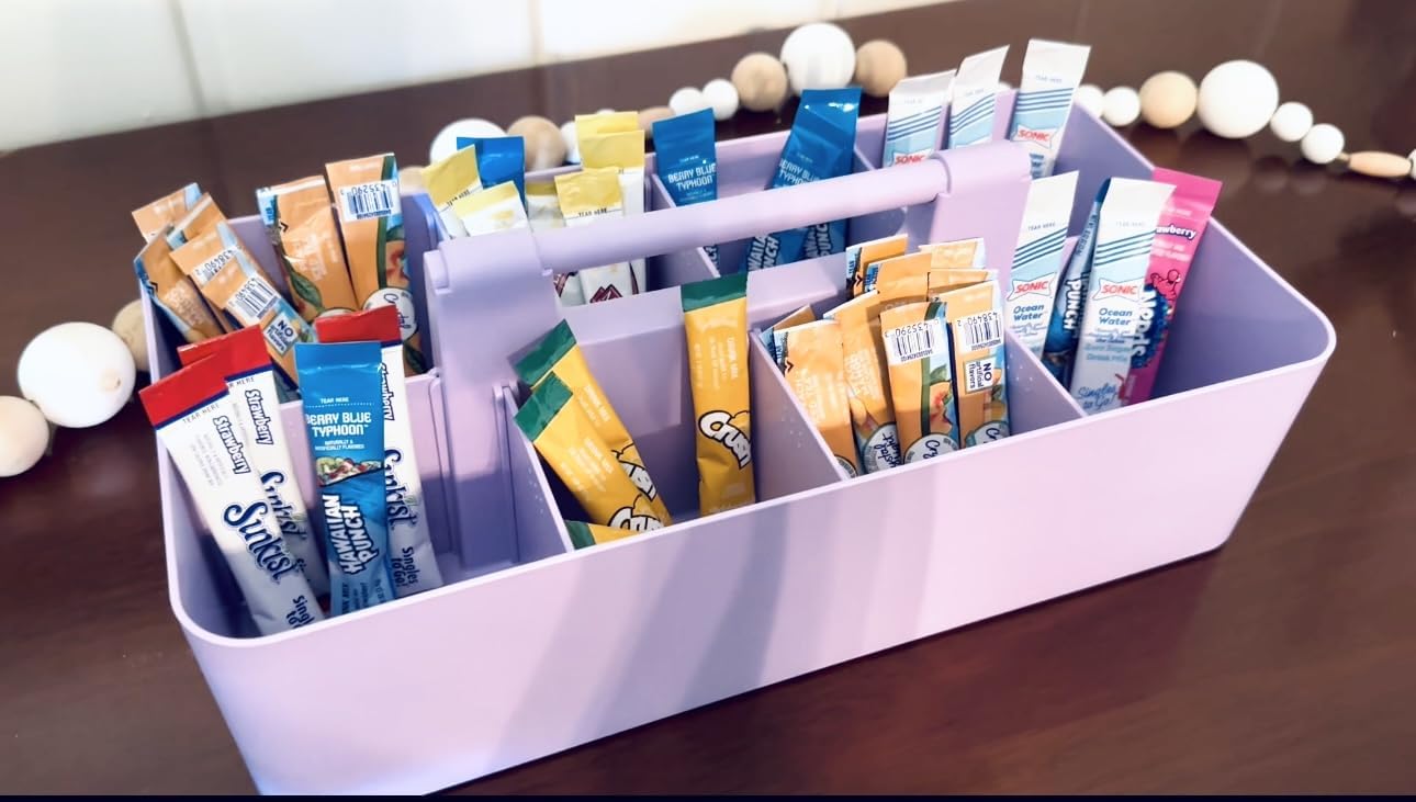 Portable Caddy Organizer - Stackable Plastic Caddy with Handle | Desk, Makeup, Dorm Caddy, Classroom Art Organizers (Made In Usa) (Black/Gray/Ivory/Lavender)