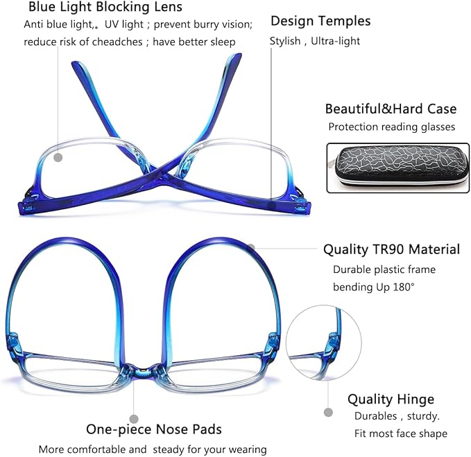 EYEURL 2 Pack Reading Glasses Blue Light Blocking Readers for Women-TR90 Lightweight Computer Reading Glasses Stylish Rectangular Frames Eyeglasses+3.0