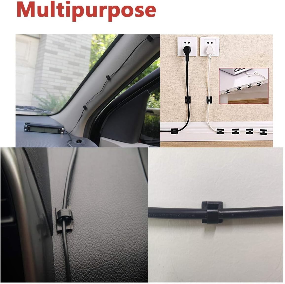 Cable Clips 60pcs with Strong Adhesive Tapes,Wire Holder Organizer Cord Management for Car, Office and Home (White- CC04(60PCS))