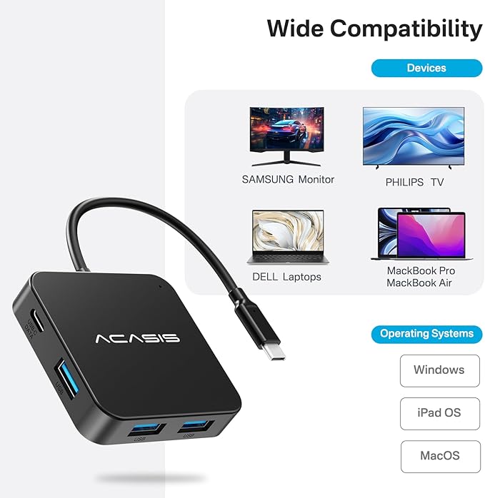 ACASIS USB C Hub 10Gbps, 6-in-1 Multiport Adapter with 4K 60Hz HDMI, 100W Power Delivery, USB A3.2 Data Port, USB C to HDMI Adapter for MacBook, Dell, Lenovo, Surface, iPad PRO, XPS(Black)